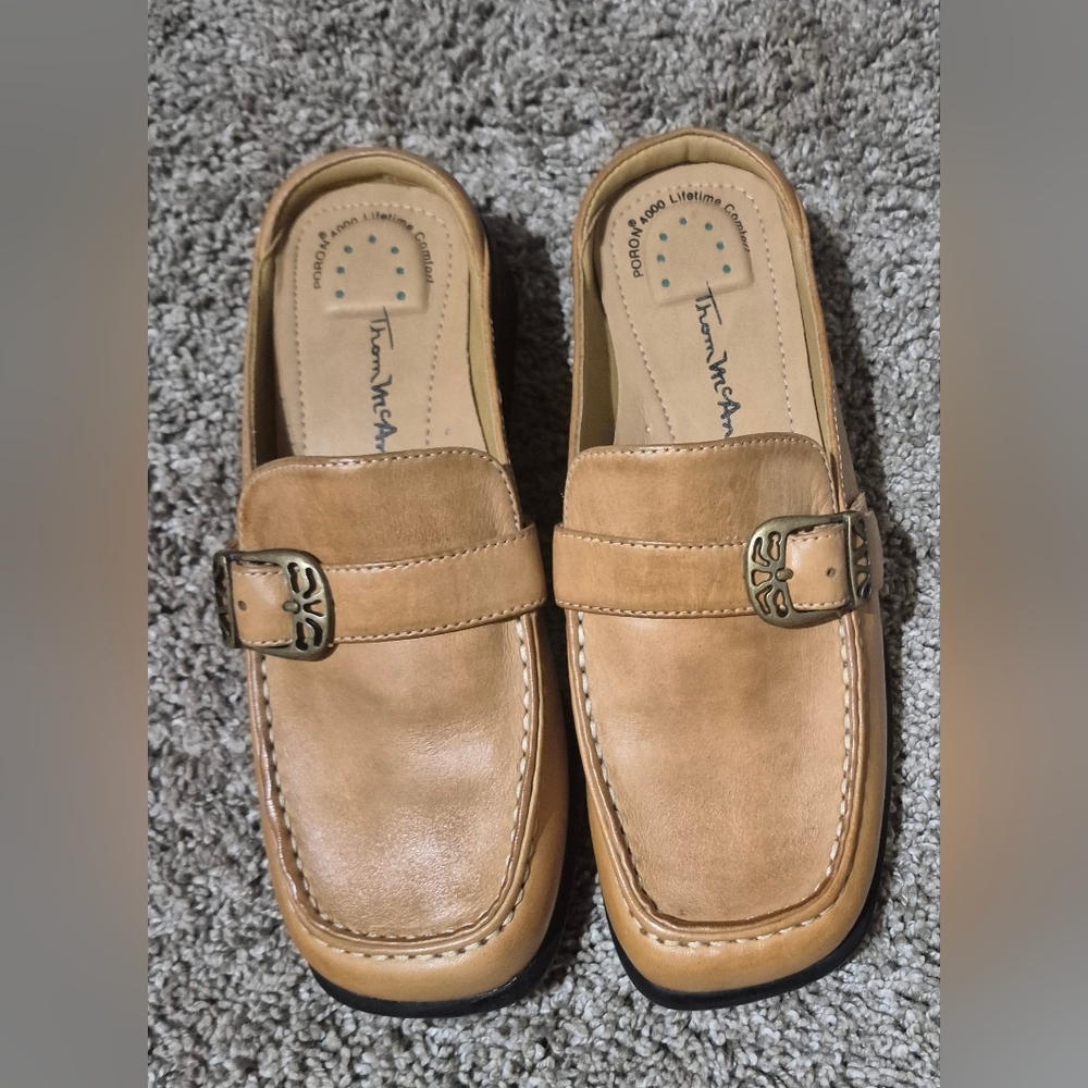 NWOB Thom McCAn Women's Size 5 Girls Sz 3.5 Brown Leather Mule Loafers Slip On